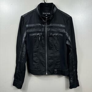 Blanc Noir Black Moto Jacket High Button Collar Vegan Leather Size Medium